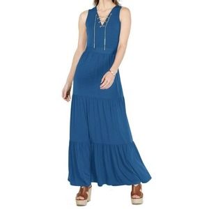 NWT Michael Kors XXl Tiered Dress Lace Up Jersey Maxi Blue